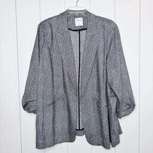 Nine West 3X Open Front Herringbone Blazer Ruched Sleeve